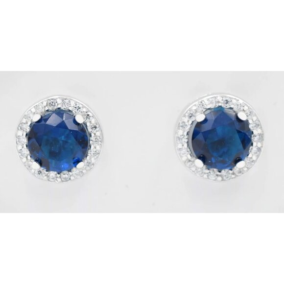 Genuine 2.54 Cts Blue & White Sapphire Stud Earrings .925 Silver - Picture 2 of 3